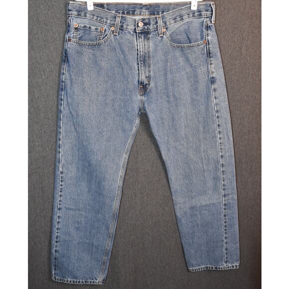 Levi's Men's 36x29 505 Straight Leg Blue Distressed Light Wash Jeans Faded - Picture 1 of 9